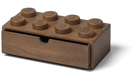 LEGO 8 knobs Dark Wooden Desk Drawer - Oak, Stackable Storage Box for Desk Organiser, Suitable for Office Supplies, Toys, Accessories, Storage Unit