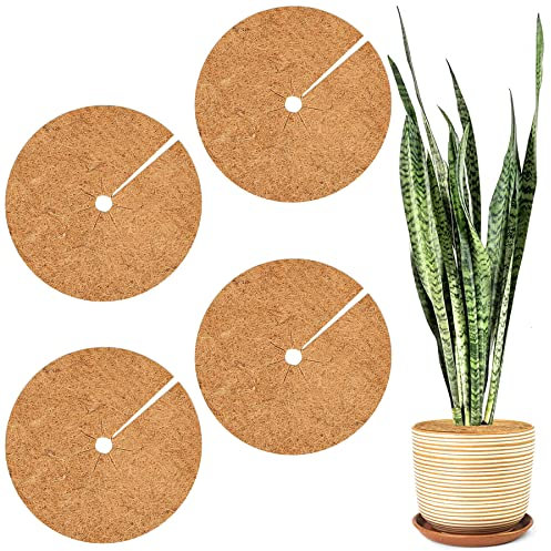 Kokos Mulchscheibe,Kokosscheibe,4 Stück 40cm Durchmesser Kokosmatte,Mehrfach Verwendbar Kokos Mulchscheibe,Blumenkübel Winterschutz,Winterschutz für Kübelpflanzen,Rund Kokosmatte Winterschutz