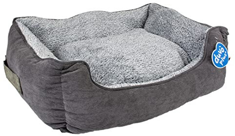 duvoplus, Rechteckiger Korb Corduroy Ash, L – 80 x 60 x 24 cm blau/schwarz, herausnehmbares Kissen, Füllung aus Polypropylen, Tweed-Stoff mit weicher Flanelloberfläche, breiter Rand