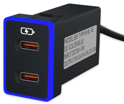 B&DOG XSIN Kfz-Ladegerät für Toyota USB C Dual Port Ladegerät PD 3.0 Typ C Schnellladung mit LED-Licht-Show, kompatibel mit Smartphones, Tablets und mehr (Blau 3,3 x 2,3 cm