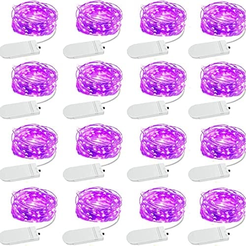 Fairy Lights Battery Operated, 10ft 30 Led 16 Pack Purple Mason Jar Lights, Waterproof Silver Wire Mini String Lights for Crafts Bottle Vase Centerpieces Garland Flower Halloween Party Decor