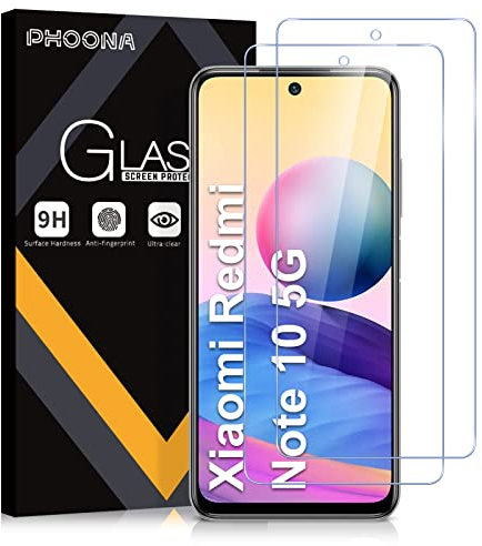 Phoona 2 Piezas, Protector Pantalla para Xiaomi Redmi Note 10 5G,Note 10T 5G,Poco M3 Pro,Dureza 9H,Sin Burbujas,Antihuellas, Antiarañazos.Protector pantalla cristal templado para Redmi Note 10 5G