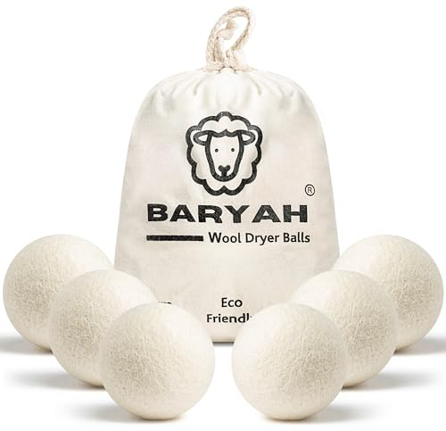 Baryah Tumble Dryer Balls Pack Of 6 XL - Handmade Reusable Organic New Zealand Sheep Wool Laundry Balls For Washing Machine Reduce Drying Time And Wrinkles With Natural Scented Fabric Softener Laundry