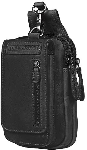 Hill Burry Umhängetasche - Unisex | Echtes Leder | Robuste Verarbeitung und hervorragendes Handling | Professionelle Bauchtasche | Drei Fächer AK-100 Black