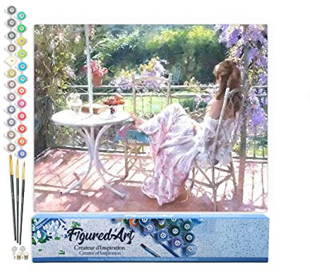 Figured'Art Peinture par Numéro Adulte Repos au Jardin - Activité Manuelle Kit de Loisir Créatif DIY Numéro d'Art Complet - 40x50cm sans châssis en bois
