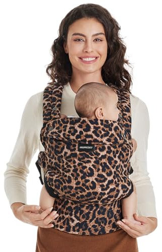 Momcozy Babytrage von der Geburt bis zum Kind: Ergonomische Babytrage, bequem und leicht, für 3,2–20 kg, verbesserte Lendenwirbelstütze, ideal für freihändige Eltern, Leopardenmuster