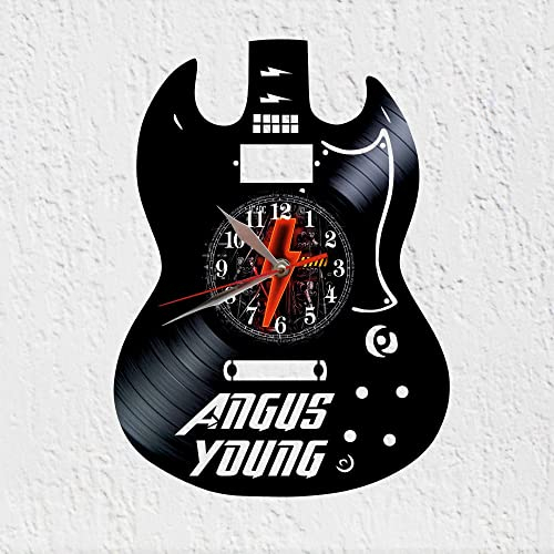 Wanduhr Vinyl Scheibe Silhouette Gitarre Angus Young Schallplattenuhr