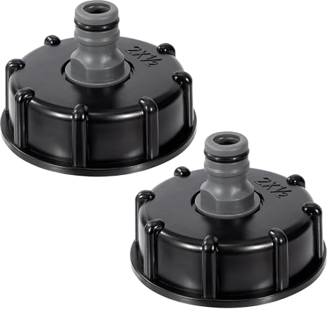IBC Bouchon de Réservoir Adaptateur de Réservoir de Vidange Diamètre D'entrée 60 mm pour Robinet de Jardin Raccord Cuve 2 Pièces 1/2 in