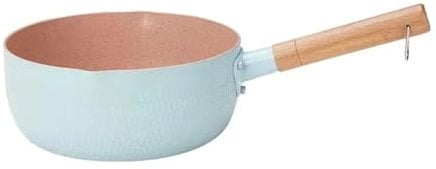 RSBFER Pentola in Stile Giapponese, pentola per zuppa di Latte in Acciaio Inossidabile Antiaderente con Manico in Legno per preparare Salse, marmellata, Ramen,Blu,22cm/8.7in