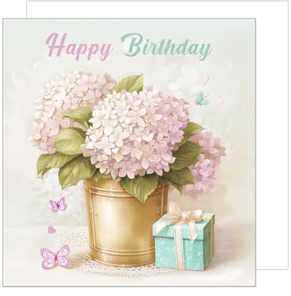 Edition Seidel Premium quadratische Geburtstagskarte mit Umschlag. Glückwunschkarte Happy Birthday Billet Karte für Frau Mama Oma Freundin Kollegin Blumen Hortensien (GQ247 SW024)