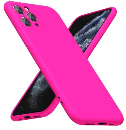 LoeoeL for iPhone 11 Pro Phone Case Silicone, Fluorescent Neon Hot Pink Bright Color Matte TPU, Minimalist Ultra Thin Slim Soft Rubber Gel Girly Cute Case for Women Men, Camera Cover Protection