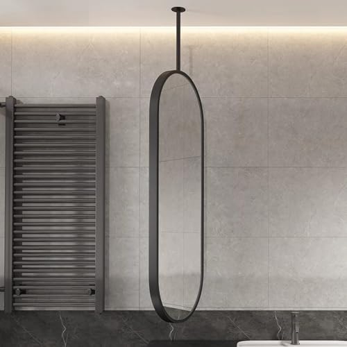 Schwarzer ovaler Deckenspiegel aus Metall mit Stangenaufhängung, HD-Spiegel mit anpassbaren Badezimmerspiegeln mit Deckenaufhängung, dekorative Hängespiegel / an der Decke hängender Spiegel ( Size : 4
