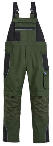 Scheibler Arbeitshosen Männer Reflektierende Workwear Active Latzhose Herren Schnittschutzhose mit elastischen Trägern & vielen Taschen Oliv/Schwarz 54