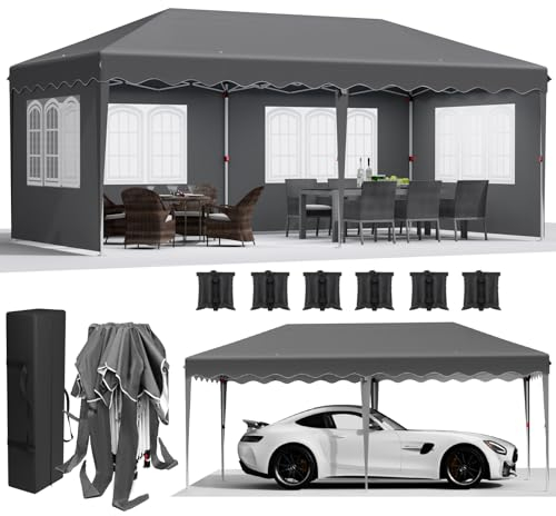 Carpa Plegable 3x6, Carpas para Exteriores 420D Oxford, Impermeable Pergolas de Jardin con 4 Paneles Laterales, Protección UV 50+, con Bolsa de Transporte, Cenadores para Camping Fiestas Bodas, Gris