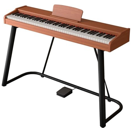 88 Keys Weighted Keyboard With Stand, Sustain Pedal, Hammer-Action Digital Piano, Portable Electronic Keyboard Full Size with Dual Speakers, Support Bluetooth MIDI For Beginner, Professional(Brown)