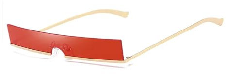 YUEZHAN Sonnenbrille Herren Männer Einzigartige Halbrahmen Sonnenbrille Frauen Mode Rechteck Metall Sonnenbrille Männer Gold-Rot