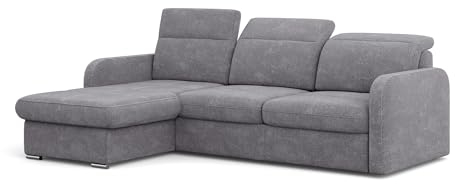 MEBLINI Schlafcouch mit Bettkasten - Ecksofa mit Schlaffunktion - Sofa mit Relaxfunktion und Kopfstützen - Couch L-Form - Eckcouch - Wohnlandschaft - Emerald - 215x167x84cm - Dunkelgrau Webstoff