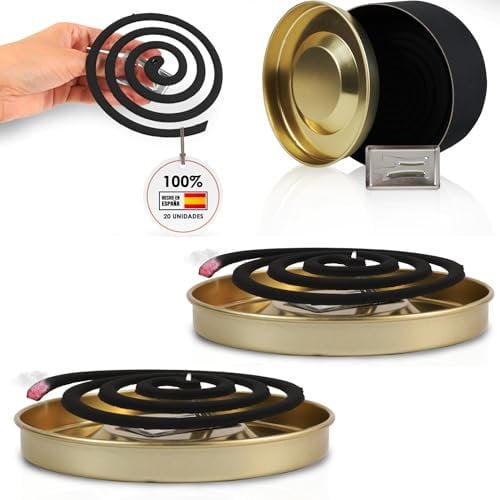 Lot de 20 spirales anti-moustiques avec brûleur d'encens et porte-encens pour extérieur, citronnelle, patio, terrasse, camping