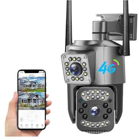 4G Sim Card Camera 4K 8MP Dual Lens Outdoor PTZ IP Camera Smart Night Vision Security Protection Wireless CCTV Dome Camara for Home Security(8MP 4G Cam 64GB)
