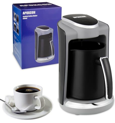 APOXCON Automatische Elektrische Türkische Kaffeemaschine, 400W kahve makinesi, elektrische türkische Kaffeemaschine für 4 Tassen mit Edelstahl-Heizplatte, verhindert Trockenkochfunktion (250 ml)