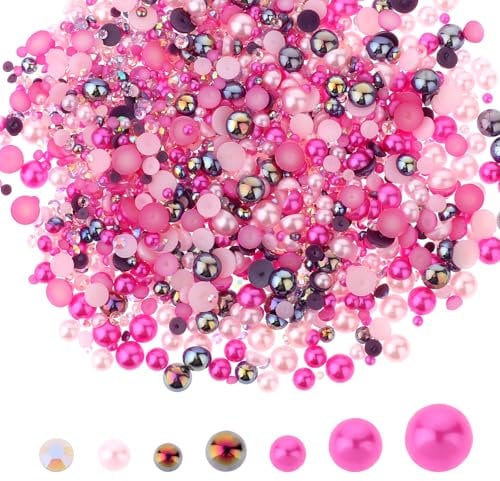 100g Mix Pearls and Rhinestones, 2-10mm Mixed Size Flat Back Rhinestones for Nails, Face Art, Tumblers, Shoes, Crafts, Light Pink|Hot Pink|Clear