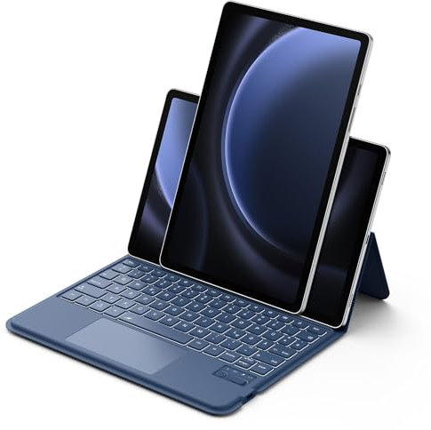 Bettdow für Samsung Galaxy Tab S10 FE/S9 FE 10.9/S9 11 Tastatur Hülle, Hoch/Querformat, QWERTZ-Layout Beleuchtete Tastatur mit Trackpad für SM-X520/X526B/X510/X516B/X710/X716B/X718U, Blau