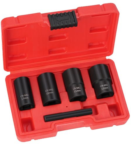 Nutmanel Schlagschraubenausdreher-Set, 5 Stück, 1,27 cm (1/2 Zoll) Antrieb, Dreh-Steckschlüssel-Set, Radmutter-Entferner, Steckschlüssel-Set, Muttern 17/19/21/22 mm, zum Entfernen beschädigter,