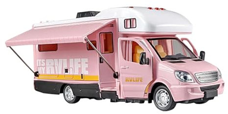 JISADER Modèle de voiture moulé sous pression pour camping-car, jouet pour garçons et filles, échelle 1:32, Rose