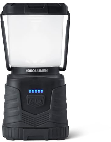 Amazon Basics LED Campinglaterne mit 4 Lichtmodi - 1000 Lumen Tragbare Außenleuchte mit 360° Beleuchtung - Wasserfeste Notfalllaterne - Batterien Erforderlich - Schwarz