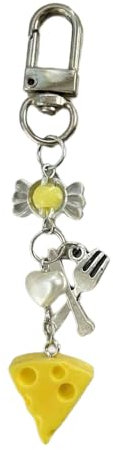 LIbgiubhy Fashionable Cutlery Fork Phone Charm Pendant Lanyard Keyring Acrylic Cheese Beaded Keychain for Women Girls