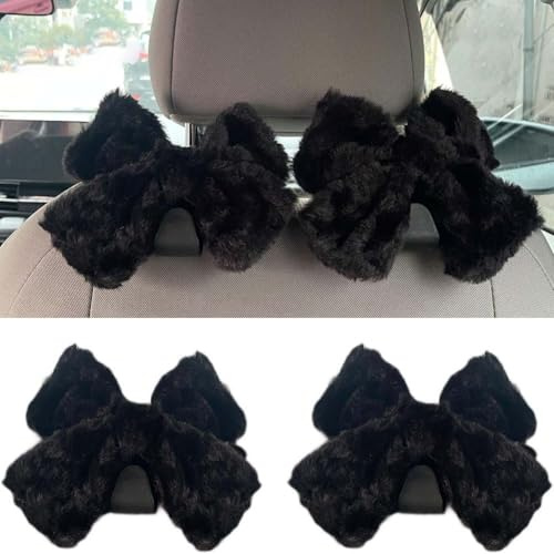 NT-ling 2 PCS Cute Bow Car Seat Headrest Hooks, Lovely Bow-Knot Vehicle Rear Seat Bracket Hook, Multi-Use Portable Bow Seat Back Hook for Handbags Umbrellas Grocery Storage