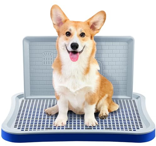 CROWNSHOP Dog Potty Training Toilet Puppy Pad Holder with Wall Column Removable Tray Portable Dog Toilet Puppy Mesh Training Potty for Large Small Medium Pets (Blue)