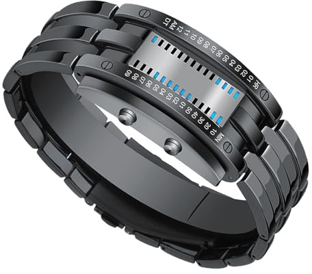 Haofy Herren Binary Watch Premium Quarz Bewegung Blue Backlight LED Digitale Armbanduhr für Outdoor -Partys, Stilvolles Design (Schwarze Größe)