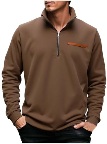 Lovraj Half Zip Sweatshirt Herren Stehkragen Fleecepullover mit Brusttasche Herbst Langarm Pullover Ohne Kapuze