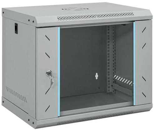 vidaXL Network Cabinet with Storage Grey 53 x 45 x 45 cm Steel, Modern Cabinet, Office Storage, Durable Electronic Components, Wall-Mounted Network Equipment, Tech Organizer for Workplaces