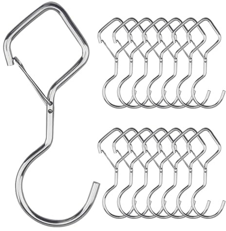 ZSUIQIN 15 Piezas Ganchos grandes en S, Plata, para Cocina, Baño & Oficina | Hierro,Resistente al Desvanecimiento,Sin Taladrar,Para Colgar Utensilios de Cocina, Ropa, Plantas de Interior & Herramientas