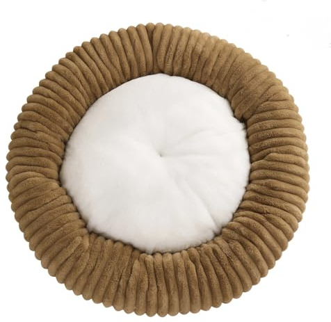 JANEMUA Dog Bed for Indoor, Round Pet Bed with Corduroy Fleece, Removable Cover and Anti Slip Bottom, for All Pets-Khaki||80cm * 20cm