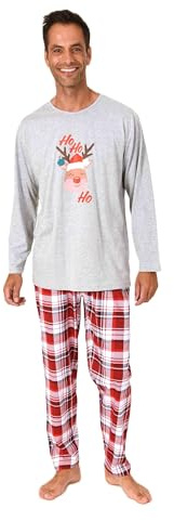 Normann Herren Langarm Weihnachts Schlafanzug Pyjama mit lustigen Renntier Motiv, Farbe:grau, Größe:54