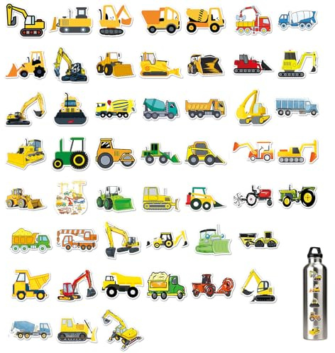 50 Stück Traktor Sticker,Aufkleber Kinder Sticker Fahrzeuge Wasserfeste,Bagger Kinder Set,Auto Baumaschinen Traktor Aufkleber,Kreatives DIY für Laptop Mobiltelefone Skateboard Gepäck