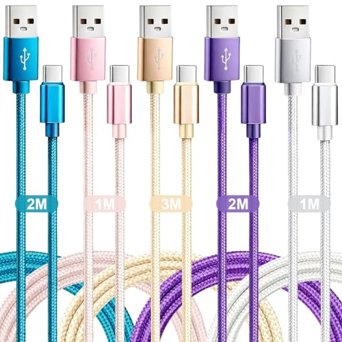 USB C Charger Cable, 5 Pack 1/1/2/2/3M, USB A to USB C Cable Fast Charge Nylon Braided Compatible with Samsung Galaxy S24/S23/S22/S21 Pixel PS5 Switch