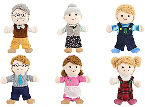 6 Handpuppen Set Familie (30cm) - Weiches Plüsch Handpuppen Set für, 6-teilig mit Opa, Oma, Eltern, Geschwistern für Rollenspiel & Lernspielzeug