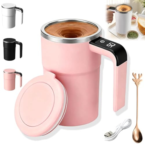 Pnedeodm Electric Coffee Mug with a Built-In Lcd Thermometer, 2026 New Self Stirring Coffee Mug Rechargeable with Temperature Display, 380ml Automatic Magnetic Mixing Cup for Coffe Milk Cocoa (Pink)