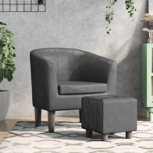 WDGJJFECNMUEHI Fauteuil Cabriolet avec Repose-Pieds Gris Similicuir, Chaise de Salon et Bureau, Confortable et Moderne pour Salon, Chambre, Siège Pivotant avec Accoudoirs Rembourrés, Capacité 110 kg