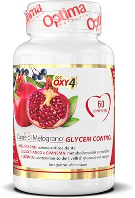 Cuore di Melograno GLYCEM CONTROL, per il mantenimento dei livelli di glucosio nel sangue, con Gelso bianco e Gymnema, 60 compresse