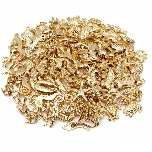 VOOSFSIE 50 Stück Charms Anhänger, Charms Großhandel Bulk Schmuckherstellung Anhänger, Gemischte Vintage Anhänger Seestern, Schmuck Basteln für DIY Halskette Armband Ohrring