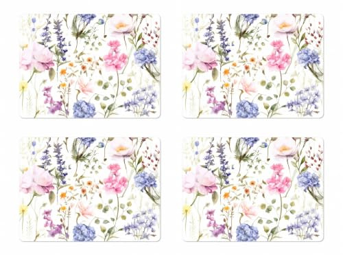Blumiges Platzset mit Korkunterseite – 40 x 30 cm, 4X Streublumen | langlebende Alternative zu Tischdecken – Schützt den Esstisch vor Kratzern – Pflegeleichter Eyecatcher – Seaside No.64