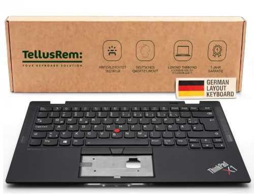 TellusRem Handballenauflage mit Tastatur kompatibel mit Lenovo ThinkPad X1 Carbon Gen 10 / X1 Carbon Gen 11 - Deutsches QWERTZ-Layout, beleuchtet, TrackPoint, schwarz