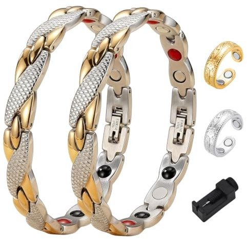 Magnetarmband, 2 Stück Elegante Magnetfeldtherapie mit 2 Stück Magnetring Fit Plus Armband Anti-Ermüdungs-Schlankheits-Armbänder Lymphdrainage Ring Therapeutischer Abnehmen Verbesserung Durchblutung
