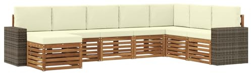 vidaXL Outdoor-Sofagarnitur mit Kissen 8 pcs Natur und Creme, Gartenmöbel, modernes Outdoor-Sofa, Sitzgruppe für Terrasse, Lounge-Bereich, langlebiger Komfort