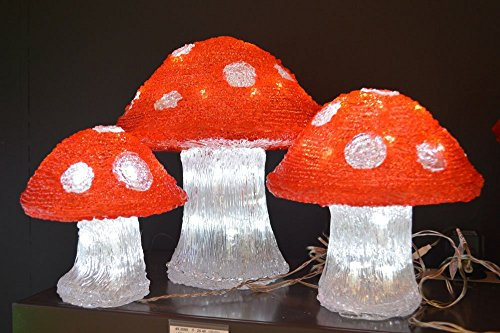Set of 3 (72 LEDs) Acrylic Christmas Mushrooms Decoration Indoor / Outdoor